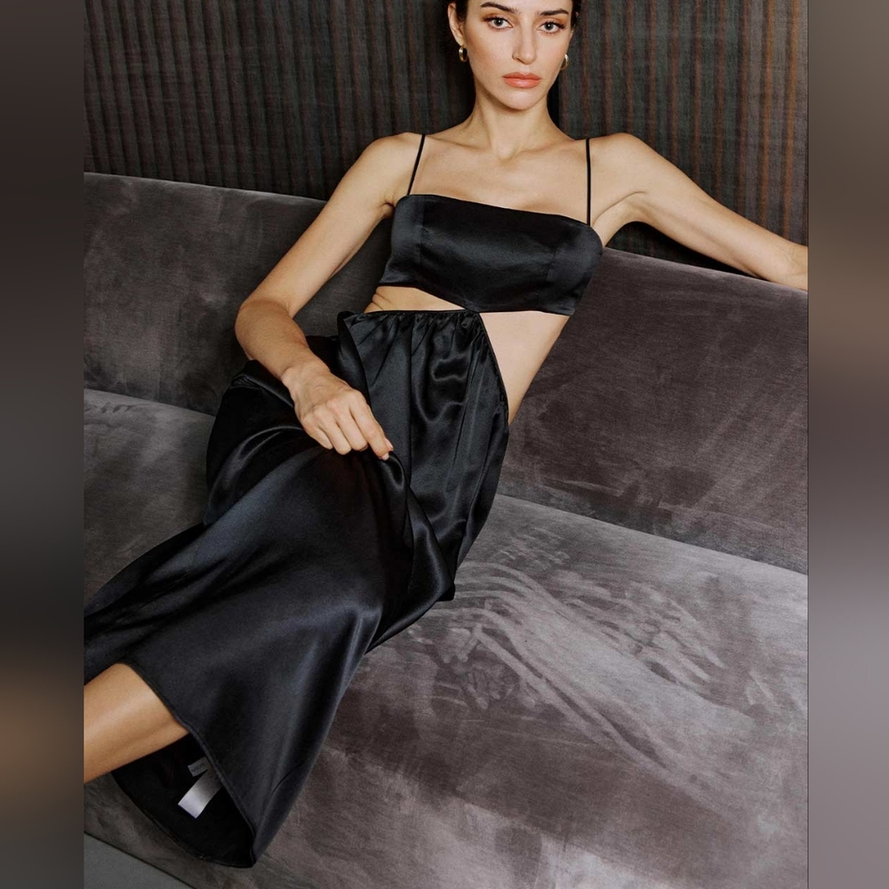 NWT Clean Cut Midi Silk Dress (Midnight Black) - Silk Maison